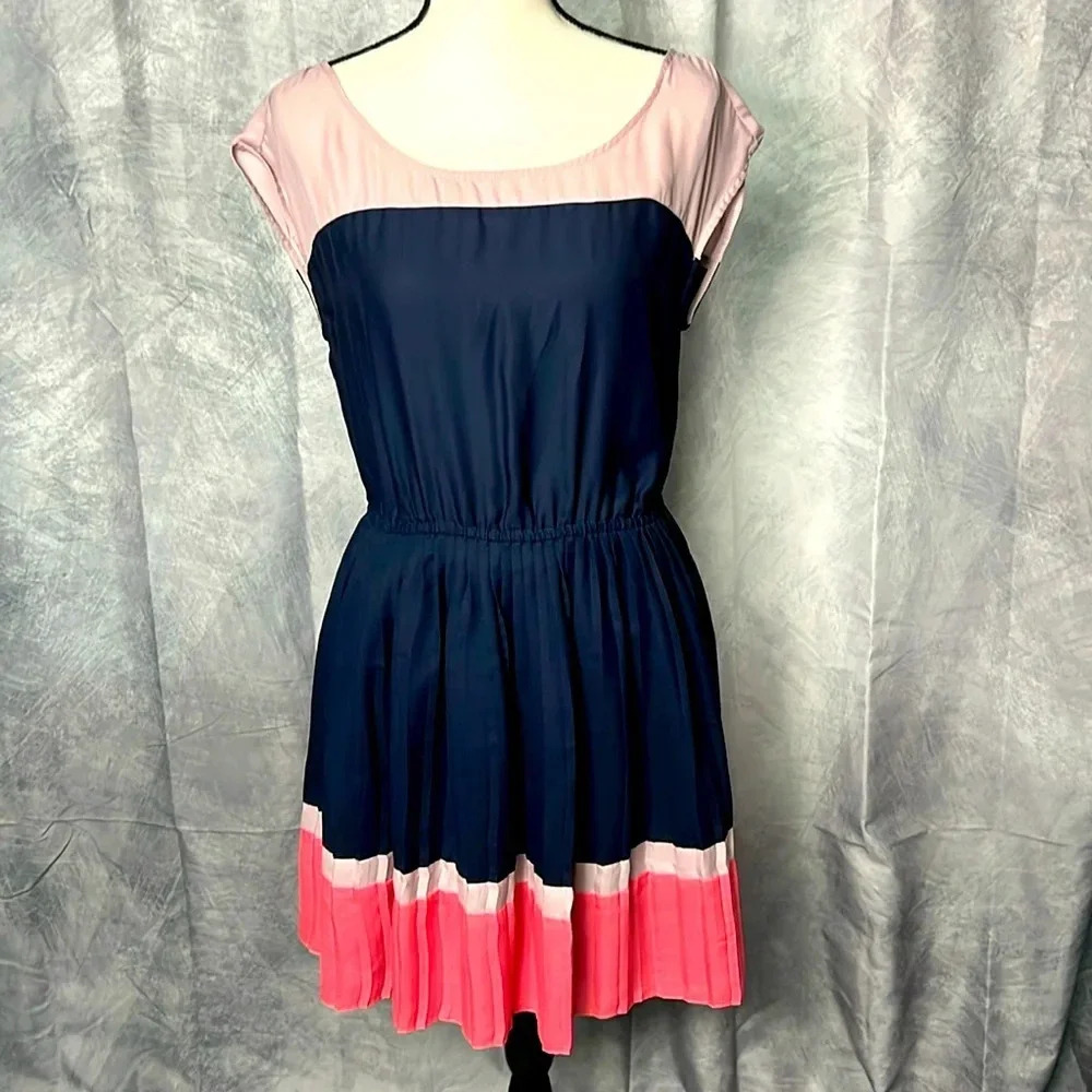 American Eagle Outfitters Lilac, Navy and Coral Colorblock Dress - Medium